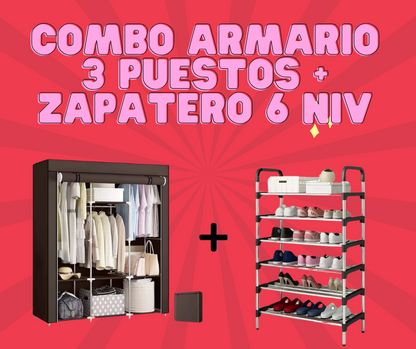 Combo Armario 3 Puestos + Zapatero 6 niv