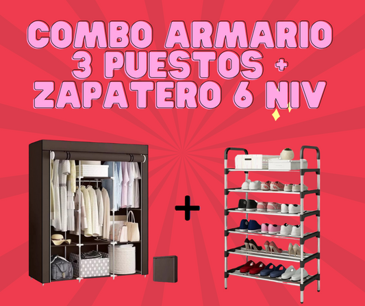 Combo Armario 3 Puestos + Zapatero 6 niv