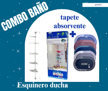 combo esquinero de baño + tapete absorbe