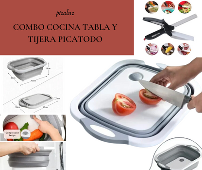 COMBO COCINA TABLA PARA PICAR Y TIJERA PICATODO