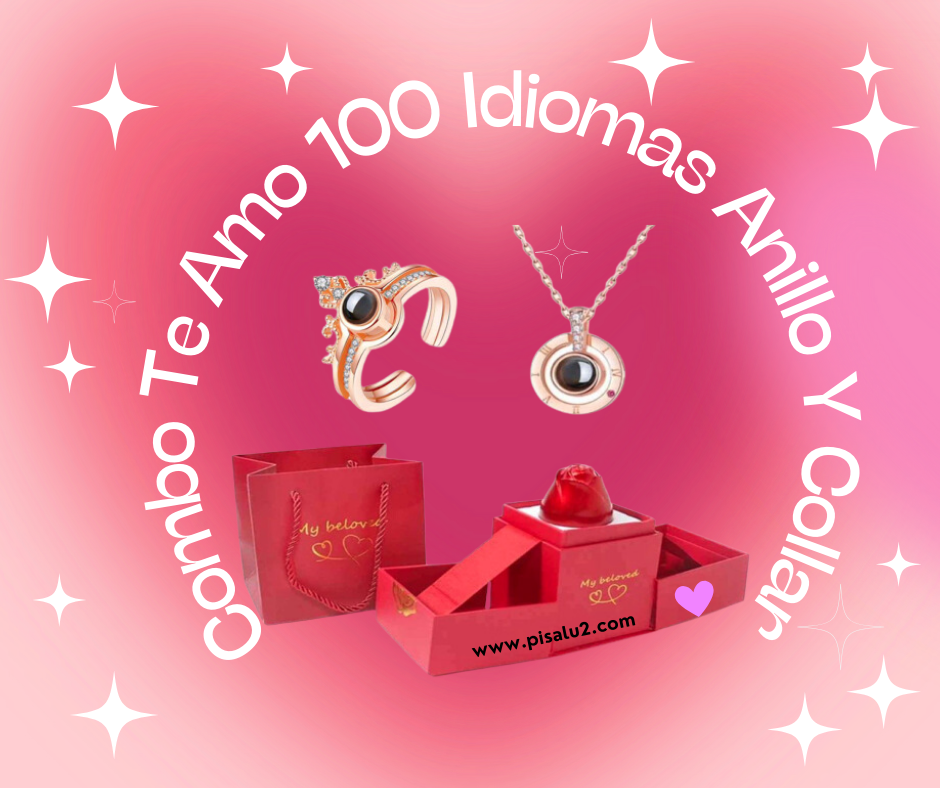 COMBO TE AMO 100 IDIOMAS ANILLO Y COLLAR